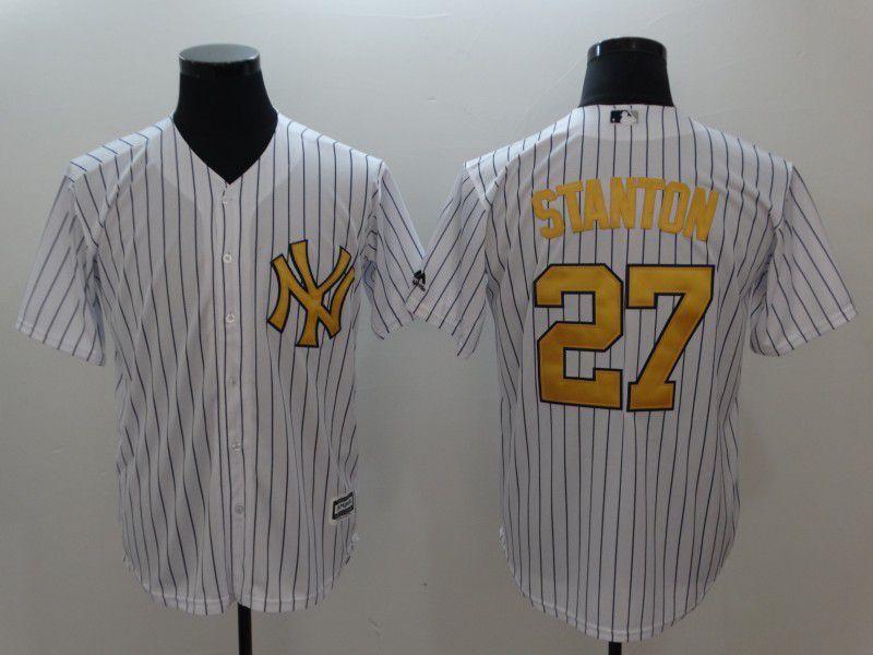 Men New York Yankees #27 Stanton White yellow Game 2021 MLB Jersey